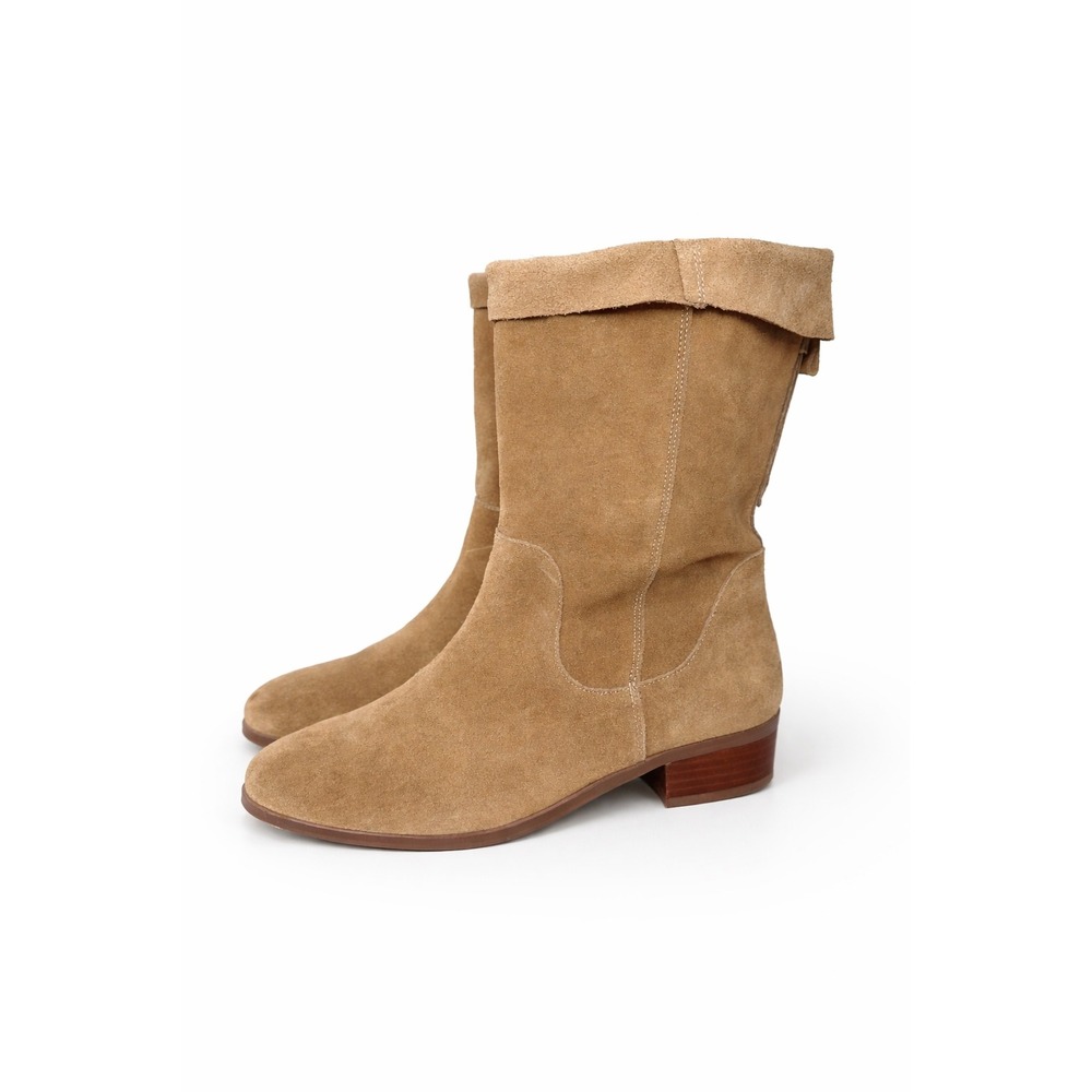 Sole Society Women's Calanth Tan Suede Cuffed Mid‎ Calf Boots Block Heel Size 10